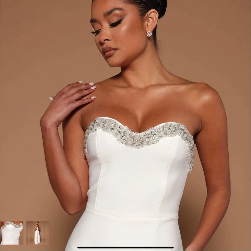 NovaLuxe  Mira Embellished Maxi Gown White Front Slit Strapless Size Large - Picture 3 of 16